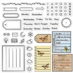 CRASPIRE Calendar Planner Frame Clear Rubber Stamp Month Week Date Time Transparent Silicone Seals Stamp for Journaling Card Making DIY Scrapbooking Handmade Photo Album Notebook Decor 6.3 x 4.3inch