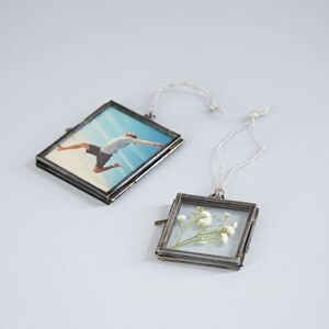 Paper high Alia Square Glass Hanging Photo Frames - 2" x 2" , Antique Silver