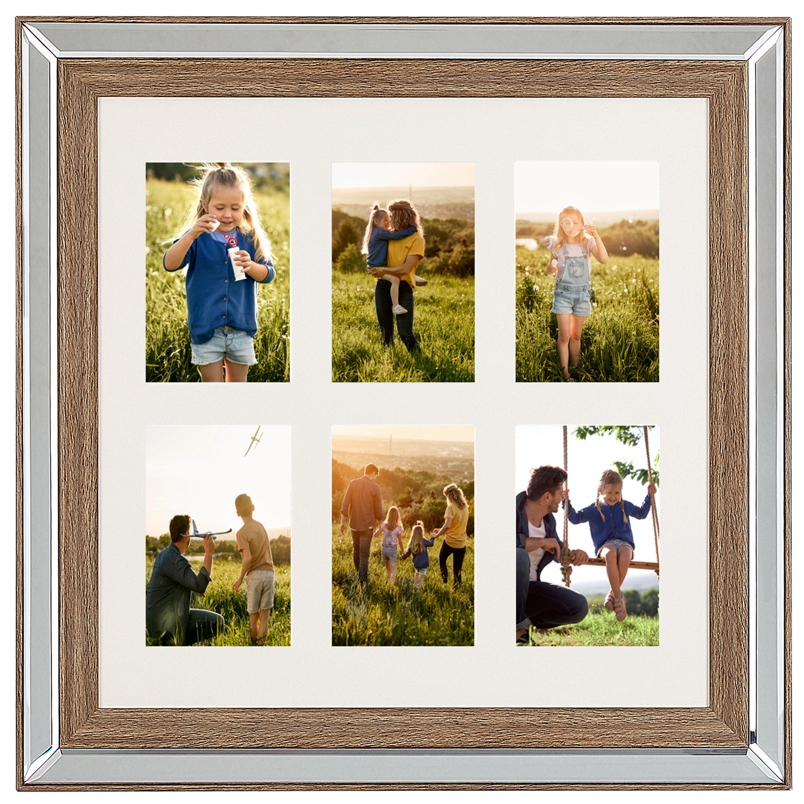 Beliani Photo Frame Dark Wood 50 x 50 cm for 6 Pictures 10 x 15 cm Collage Aperture