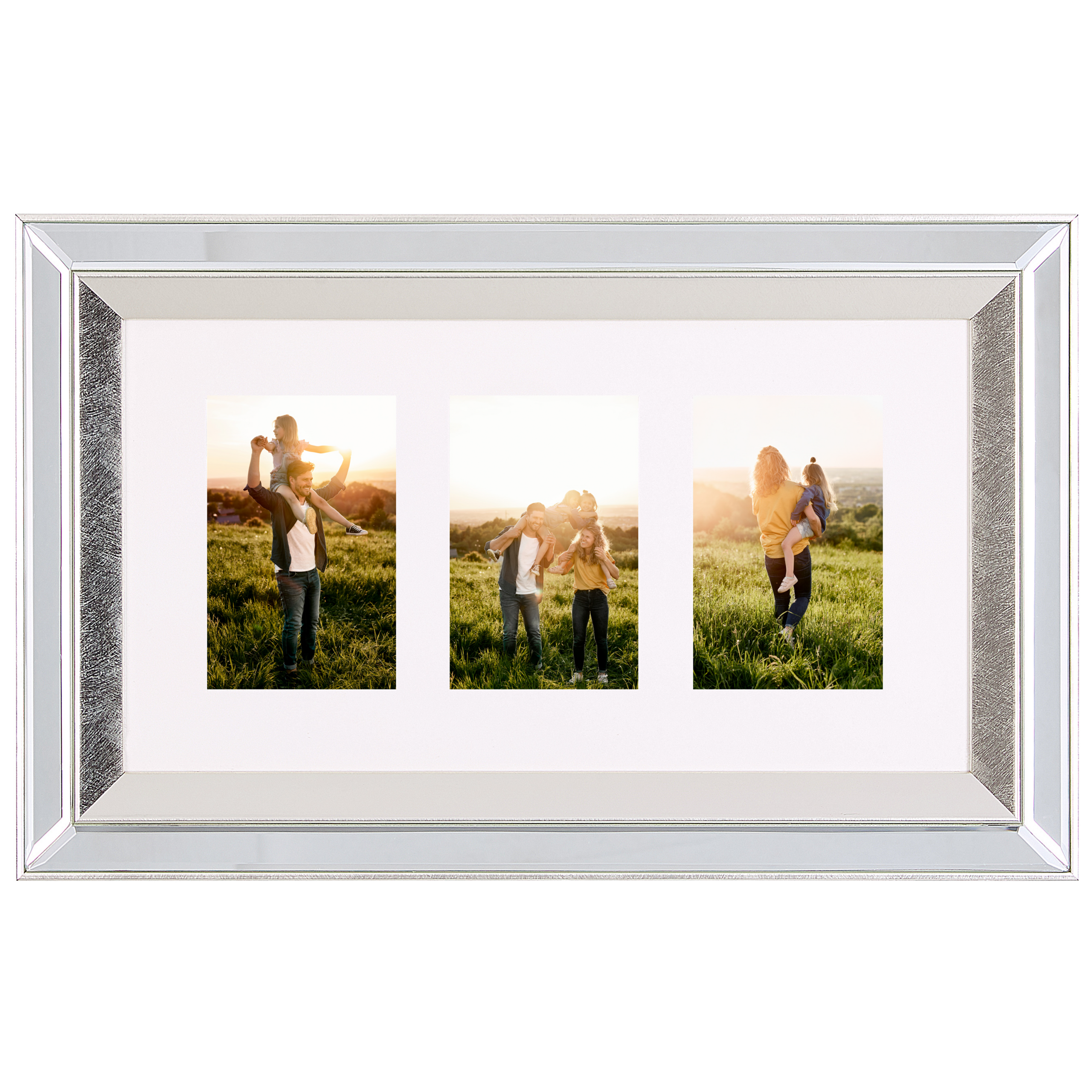 Beliani Multi Photo Frame Silver Glass Mirrored 32 x 50 cm for 3 Pictures 10 x 15 cm Collage Aperture