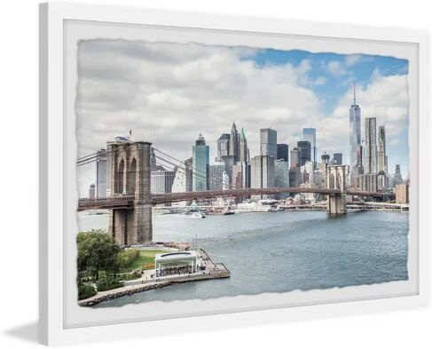 17 Stories 'Majestic Brooklyn Bridge' - Picture Frame Painting Print on Paper 17 Stories Size: 61cm H x 91cm W x 3.81cm D  - Size: 75cm H X 30cm W X 30cm D