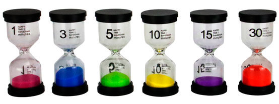 Timeglass Sett  6 stk Høyde 9,5 cm 1, 3, 5, 10, 15 og 30 minutter!