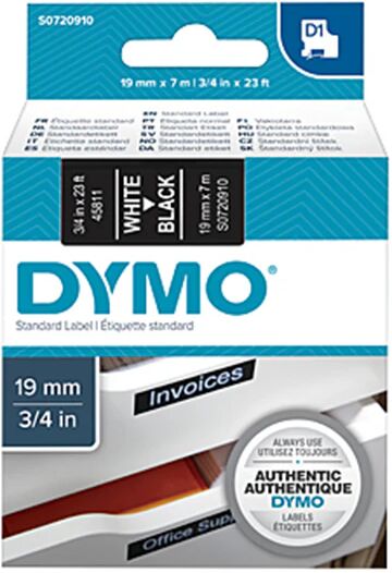 Dymo D1 Wht On Blk 19 Mm X 7 M Tape