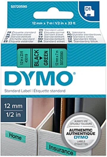 Dymo D1 Blk On Grn 12 Mm x 7 M Tape