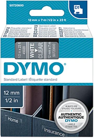 Dymo D1 Wht On Clr 12 Mm x 7 M Tape