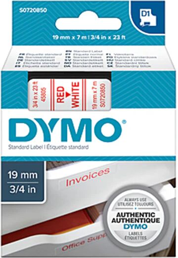 Dymo D1 Red On Wht 19 Mm X 7 M Tape