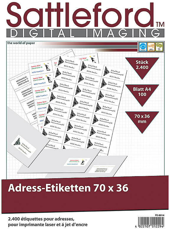 Sattleford 2400 Adress-Etiketten 70x36 mm Universal für Laser/Inkjet