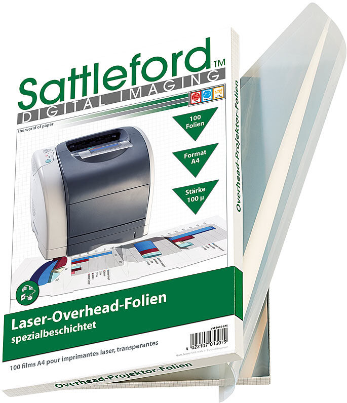 Sattleford 100 Overhead-Folien für Laserdrucker & Kopierer 100µ/glasklar