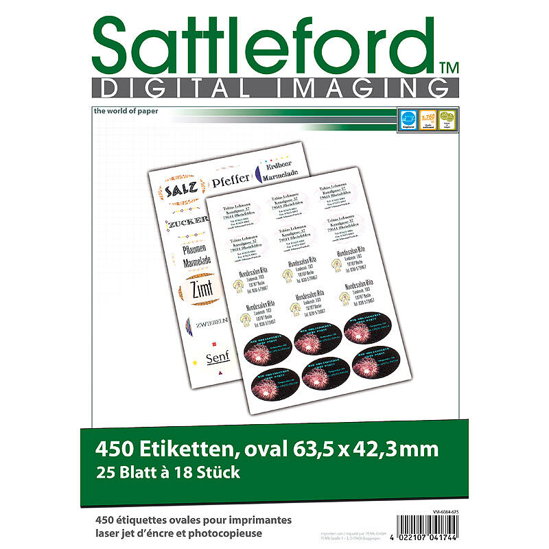 Sattleford 450 Etiketten oval 63,5x42,3 mm für Laser/Inkjet