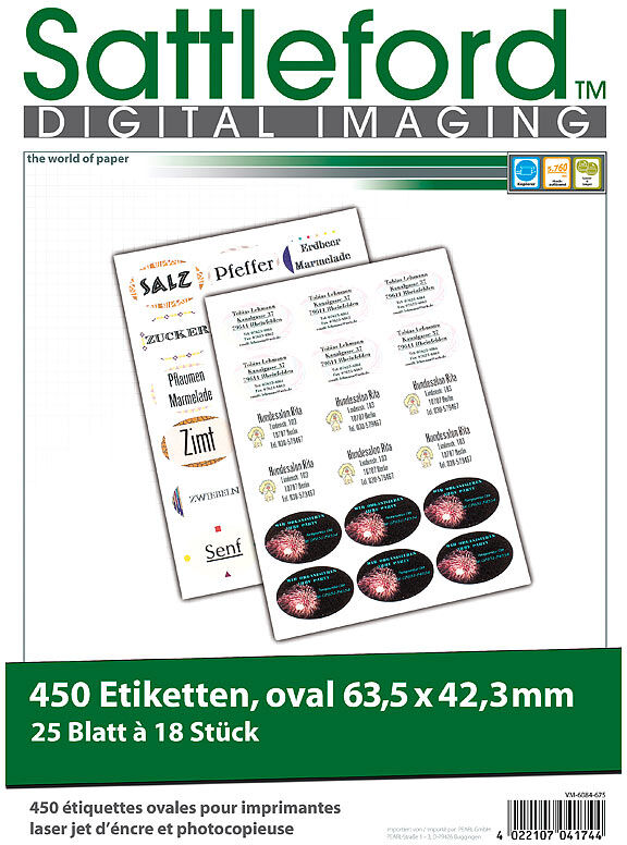 Sattleford 450 Etiketten oval 63,5x42,3 mm für Laser/Inkjet