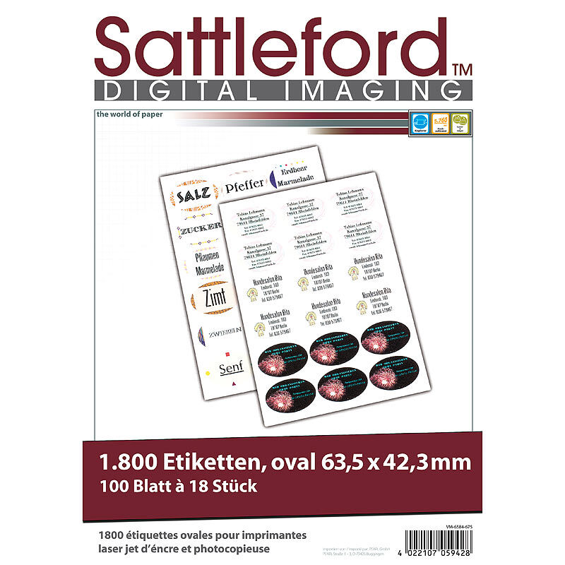 Sattleford 1800 Etiketten oval 63,5x42,3 mm für Laser/Inkjet