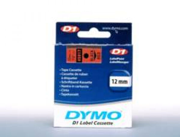 Dymo D1 Schriftband 12 mm x 7 m schwarz auf rot