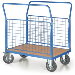 B2B Partner Plattformwagen mit 2 Gitterwänden, 1200 x 800 mm, Tragfähigkeit 200 kg, Rollen 125 mm, grauer Gummi