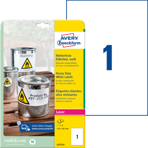 AVERY ZWECKFORM AVZ L4775-8 - Folien-Etiketten, wasserfest, 210 x 297 mm, 8 Stück, weiß