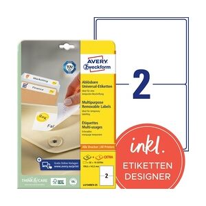 Avery Zweckform L4734REV-25 Universal-Etiketten, ablösbar, A4, 199,6 x 143,5 mm, 30 Bogen/60 Etiketten, weiß