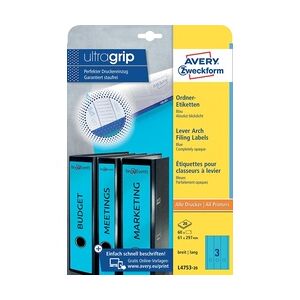 Avery Zweckform Ordner-Etiketten, A4 mit ultragrip, 61x297 mm, 60 Stück, blau