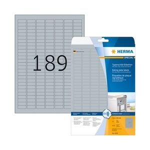 HERMA Typenschild-Etiketten 25 x 10 mm, 4.725 Etiketten, silber, extrem stark haftend, wetterfest, reißfest