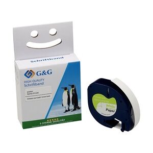 G&G Premium Schriftband 12mm/4m, kompatibel zu Dymo 91220/S0721520, schwarz auf weiß, Papier