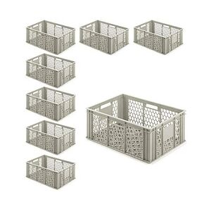 BRB-Lagertechnik BRB 8x Eurobehälter 'Basic' durchbrochen, 600x400x250 mm, 49 Liter, 4 Durchfassgriffe, PE-HD, kieselgrau