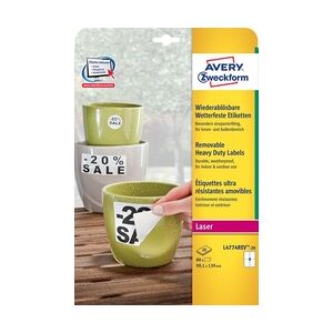 Avery Zweckform L4774REV-20 Wetterfeste Etiketten, ablösbar, 99,1 x 139 mm, 20 Bogen/80 Etiketten, weiß