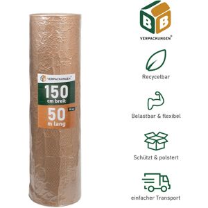 BB-VERPACKUNGEN GMBH 1 x Luftpolsterfolie (1,5 x 50 m) 3-lagig 75 my Papierkaschiert Schutzfolie Noppen Versandfolie Polster Verpacken Knallfolie Transport BB-Verpackungen