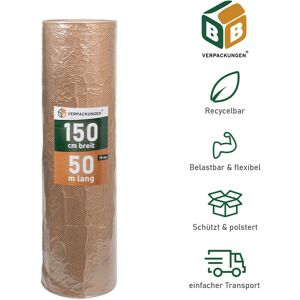 Bb-verpackungen Gmbh - 2 x Luftpolsterfolie (1,5 x 50 m) 3-lagig 75 my Papierkaschiert Schutzfolie Noppen Versandfolie Polster Verpacken Knallfolie