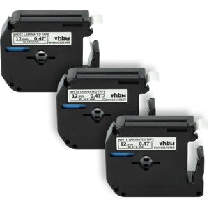 3x Schriftband-Kassette kompatibel mit Brother P-Touch 80SCCP, BB4, M95, 90, 70SR, H100, 80, H110, 85 Etiketten-Drucker 12mm Schwarz auf Weiß - Vhbw