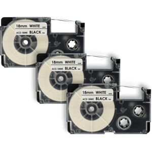 3x Schriftband-Kassette kompatibel mit Casio KL-G2, KL-750E, KL-780, KL-820, KL-8100, KL-8200, KL-C500 Etiketten-Drucker 18mm Schwarz auf Weiß - Vhbw
