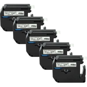 5x Schriftband-Kassette kompatibel mit Brother P-Touch 80SCCP, BB4, M95, 90, 70SR, H100, 80, H110, 85 Etiketten-Drucker 12mm Schwarz auf Weiß - Vhbw