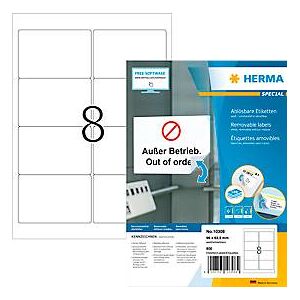 Herma Adressetiketten Special Nr. 10308, 96 x 63,5 mm, selbstklebend, ablösbar, bedruckbar, weiß, 800 Stück auf 100 Blatt