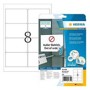 Herma Premium-Adressetiketten Nr. 4350, 96 x 63,5 mm, selbstklebend, permanenthaftend, bedruckbar, Papier, weiß, 250 Stück auf 25 Blatt