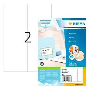 Herma Premium-Adressetiketten Nr. 4658, 105 x 297 mm, selbstklebend, permanenthaftend, bedruckbar, Papier, weiß, 200 Stück auf 100 Blatt