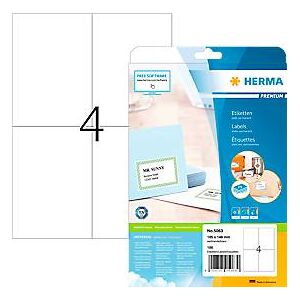 Herma Premium-Adressetiketten Nr. 5063, 105 x 148 mm, selbstklebend, permanenthaftend, bedruckbar, Papier, weiß, 100 Stück auf 25 Blatt