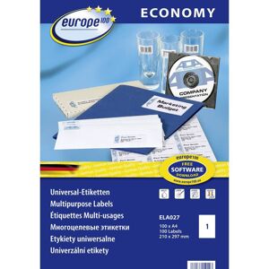 Europe 100 ELA027 210 x 297 mm Papir Hvid 100 stk Permanent Universelle etiketter Bläck, Laser, Kopi