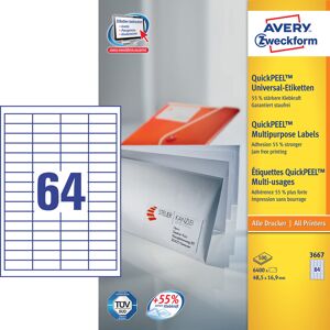 Avery 3667 Etiketter   48,5x16,9 Mm   6400 Stk.