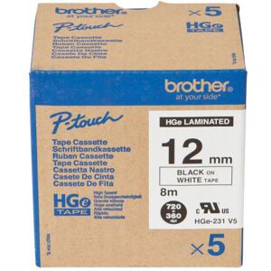 Brother Hge231v5 Labeltape 12mm, Sort På Hvid