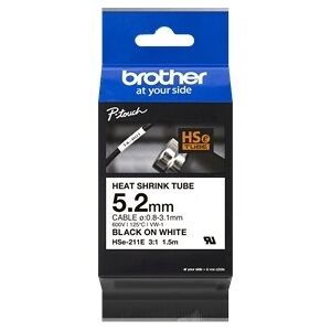 Brother Hse-211e Krympeflextape, 5.2mm, Sort/hvid