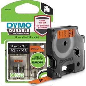 Dymo D1 Durable Labeltape 12mm, Sort På Orange