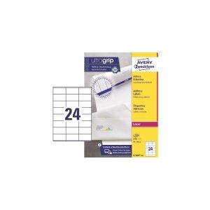 Laseretiket Avery 70x36 mm hvid 24/ark 100ark/pak - (2400 stk.)