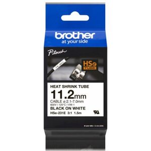 Brother Krympeflextape Hse231e, Sort/hvid, 11,2 Mm, Til 2,1-7,0 Mm Kabler