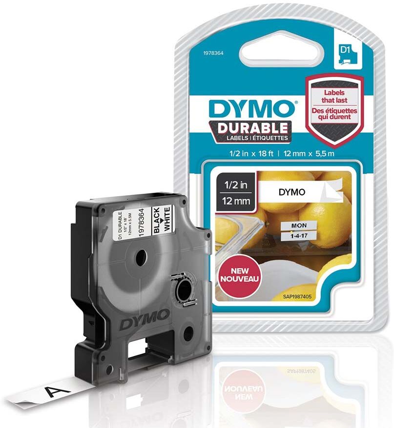 Dymo Cinta para rotular  Durable Blanco / Negro 12x5,5