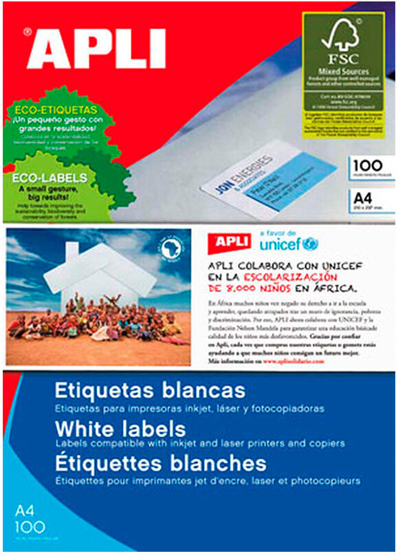 Apli Etiqueta  Inkjet/Laser/Fotoc.33x65mm 100 hojas