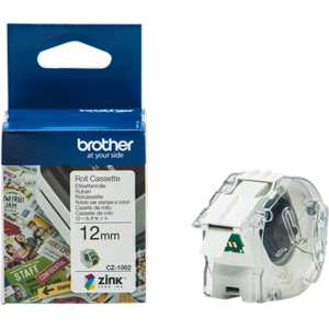 Brother 12 mm Etiquettes Blanc sur vert Original CZ-1002