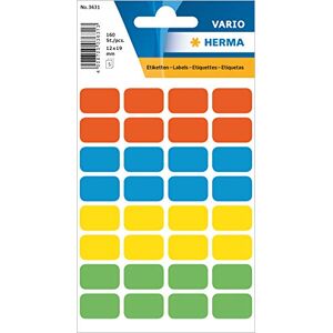 HERMA 3631 Lot de 160 étiquettes multi-usages 12 x 19 mm, 32 par feuille, autocollantes, étiquettes ménagères, pour calendrier, planificateur, bricolage, mates, vierges, autocollantes, multicolores - Publicité