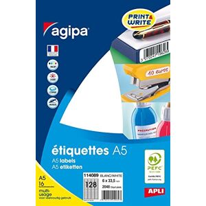 Agipa Lot de 3 Etuis A5 ( 16F ) de 2048 étiquettes multi-usage Permanentes 6 x 33,5 mm Blanc - Publicité