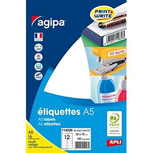 Agipa Lot de 3 Etuis A5 (16F) de 192 étiquettes multi-usage Permanentes 32 x 70 mm Blanc - Publicité