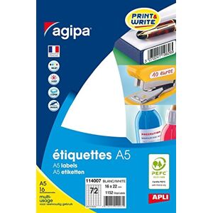 Agipa Lot de 3 Etuis A5 ( 16F ) de 1152 étiquettes multi-usage Permanentes 16 x 22 mm Blanc - Publicité