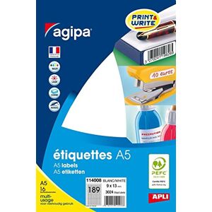 Agipa Lot de 3 Etuis A5 (16F) de 3024 étiquettes multi-usage Permanentes 9 x 13 mm Blanc - Publicité