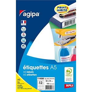 Agipa Lot de 10 Etuis A5 (16F) de 192 étiquettes multi-usage Permanentes 56x34 mm Blanc - Publicité