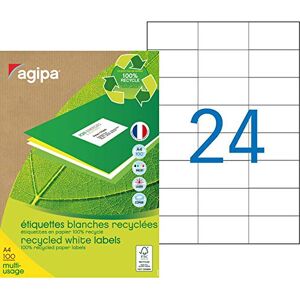 Agipa Boîte de 2400 étiquettes blanches pour imprimante jet d'encre / laser / copieur 100% recyclées 70x37 - Publicité